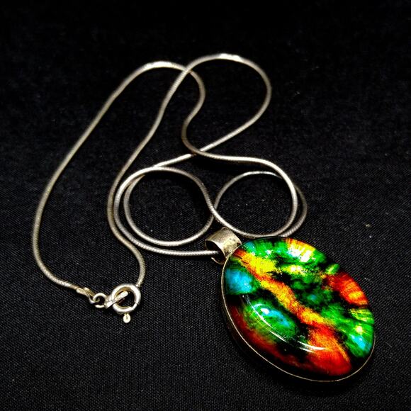 Vintage Italy Art Glass Pendant, Sterling Silver, 1970s Vintage Jewelry - Picture 7 of 10